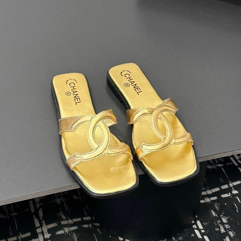 Chanel 2026 Flat Sandal Gold Cowhide – SoleaMood