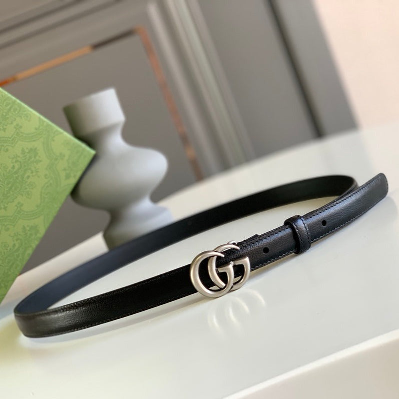 GG MARMONT THIN BELT DOUBLE G BUCKLE BLACK LEATHER