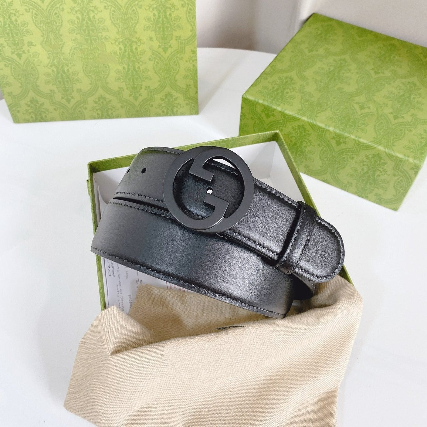 INTERLOCKING G BLACK BUCKLE 40MM BLACK LEAHTER