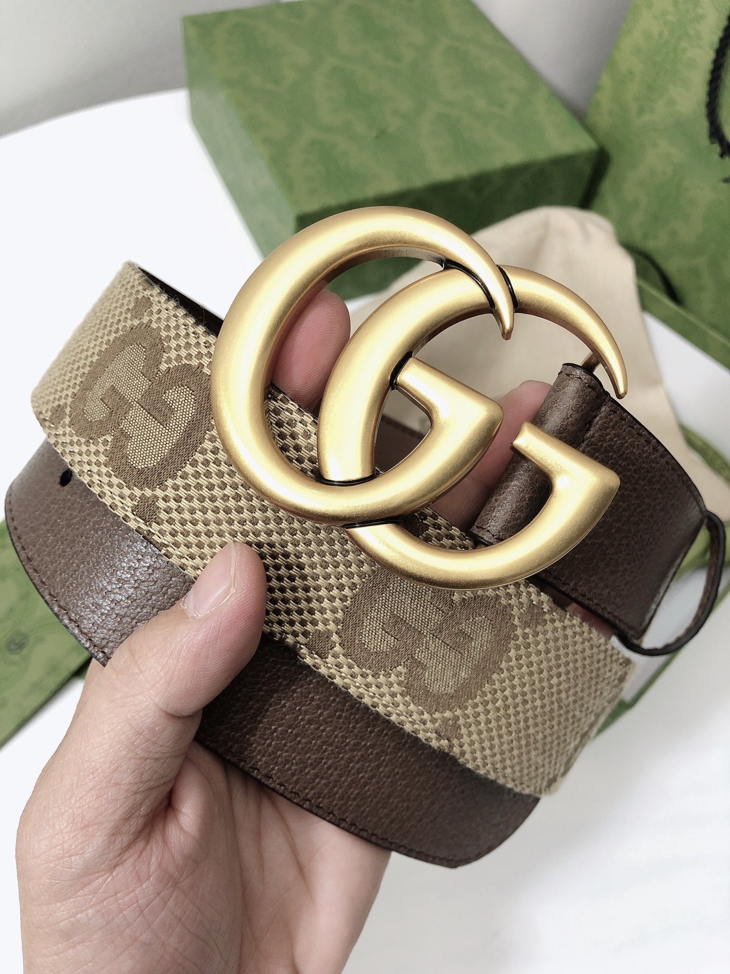 GG BELT 40MM GOLD BUCKLE BEIGE CANVAS