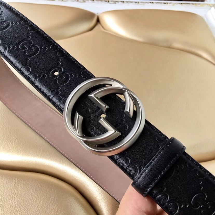 GG BELT IMPRINTED BLACK LEATHER 40MM