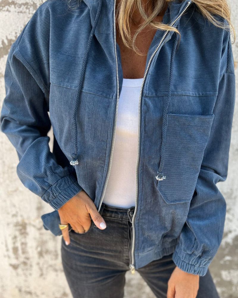 DANNA - Corduroy Hooded Zip Up Jacket #VEV36272