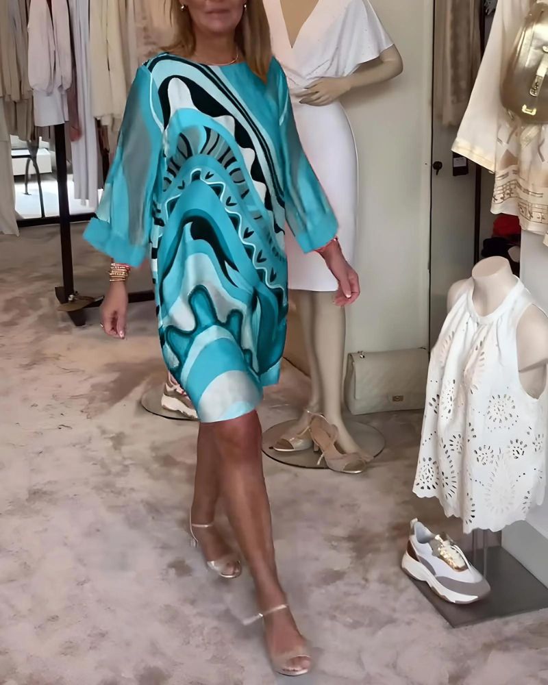 MAITUKA - PRINTED ROUND NECK MIDI DRESS VEV31854