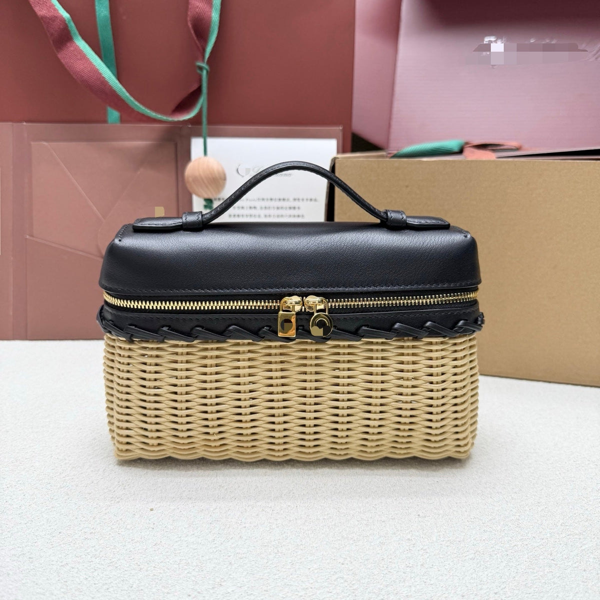 Loro Piana 2026 Extra Pocket L19 East-West Wicker Bag Canvas Calfskin