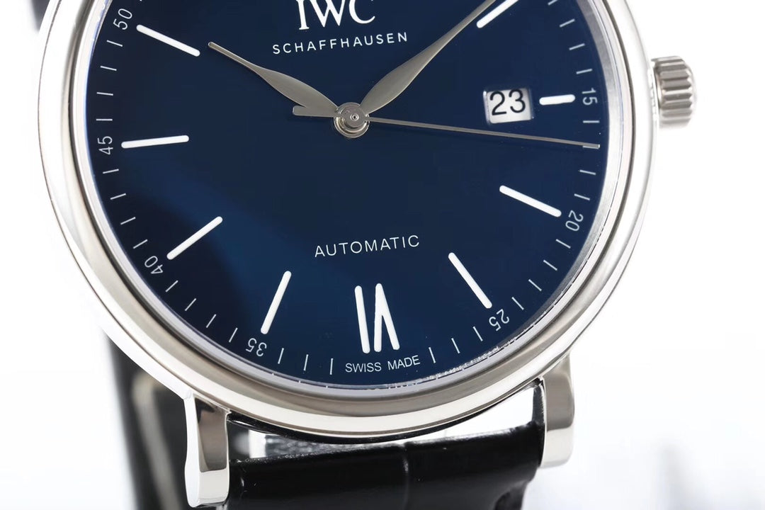 IWC Portofino 40mm Navy Blue Dial Steel Case Black Crocodile Leather