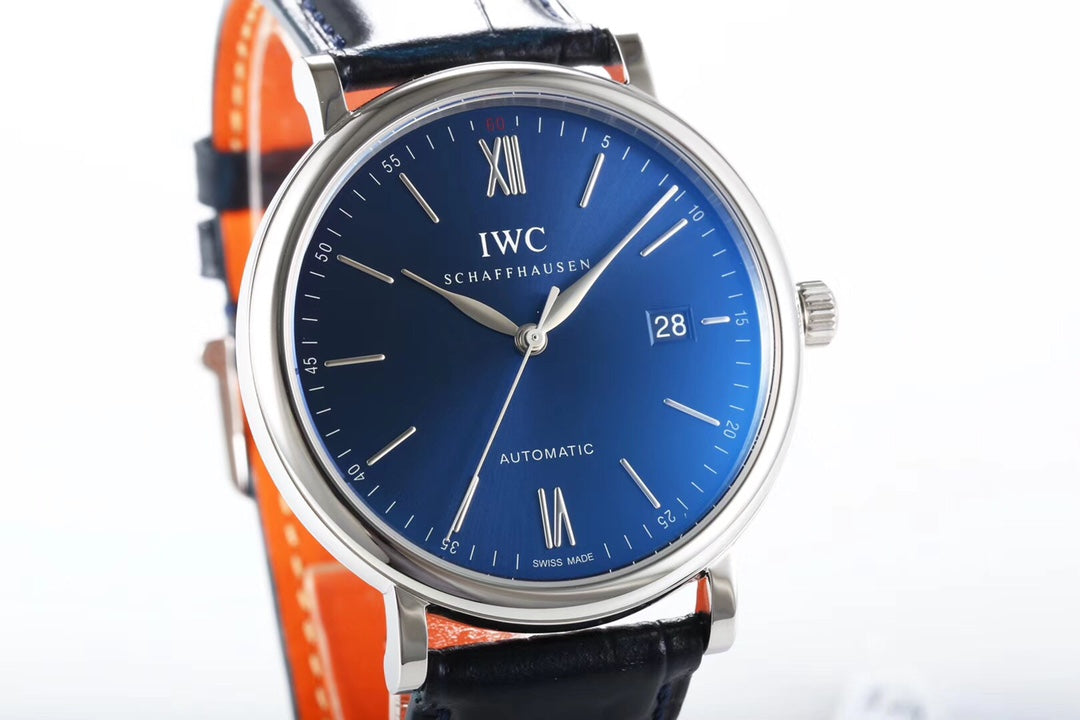IWC Portofino 40mm Blue Dial Steel Case Black Crocodile Leather