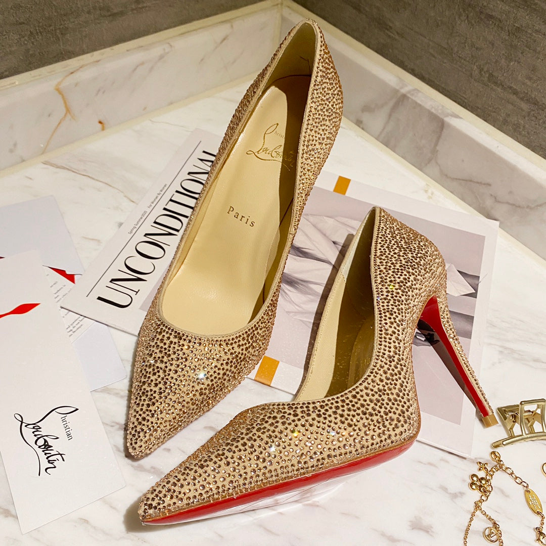 CL Kate Strass Degrade Pumps 100mm Suede Beige