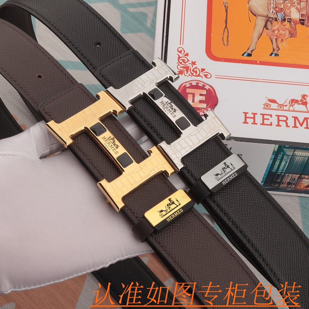 HM Constance Belt 38mm Brown Epsom Gold Buckle 619955