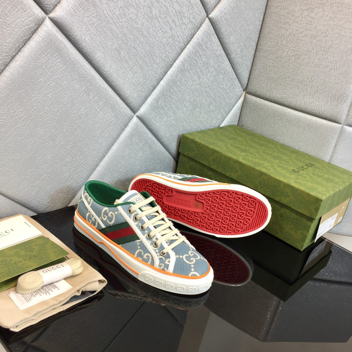 Gucci Tennis 1977 Low-top Sneaker Blue mix Colors Canvas Leather 653416