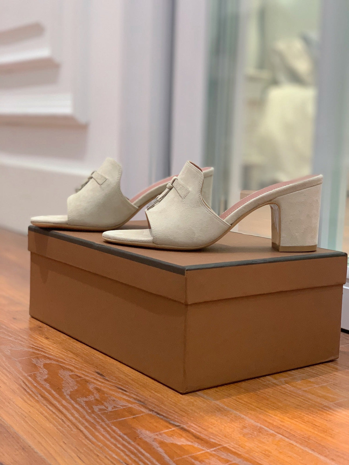 Summer Charms Mules 60 Earthy Gray Suede Pink Lambskin