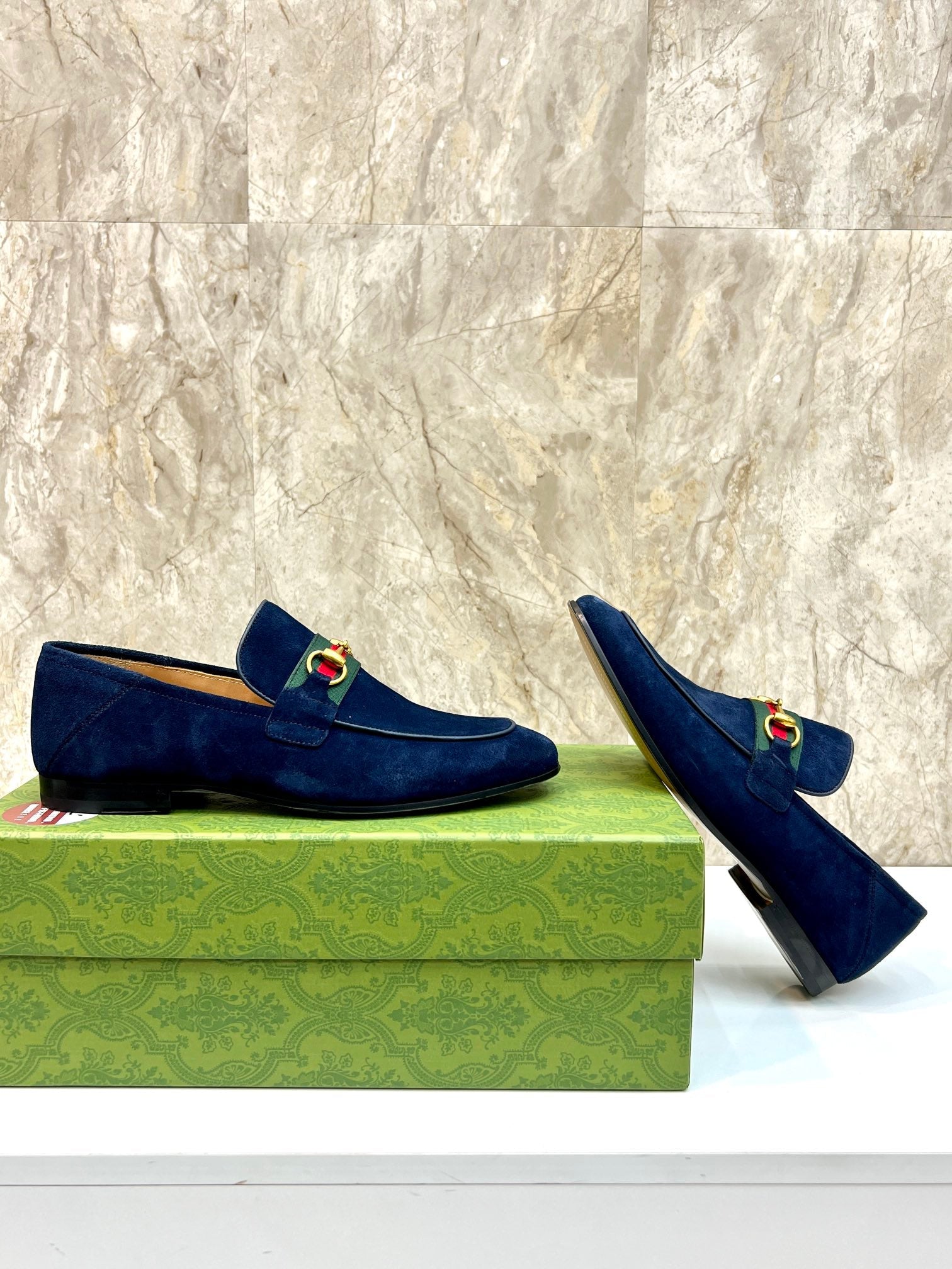 GG Men's Horsebit Loafer Navy Blue Suede 550325