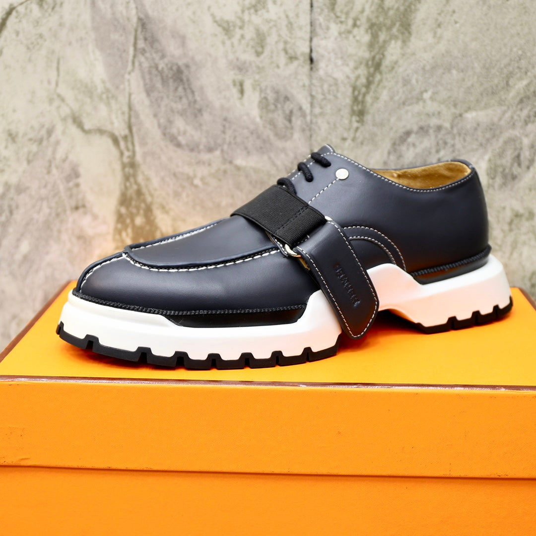 HM DERBY LACE-UP SHOES INDIGO CALFSKIN