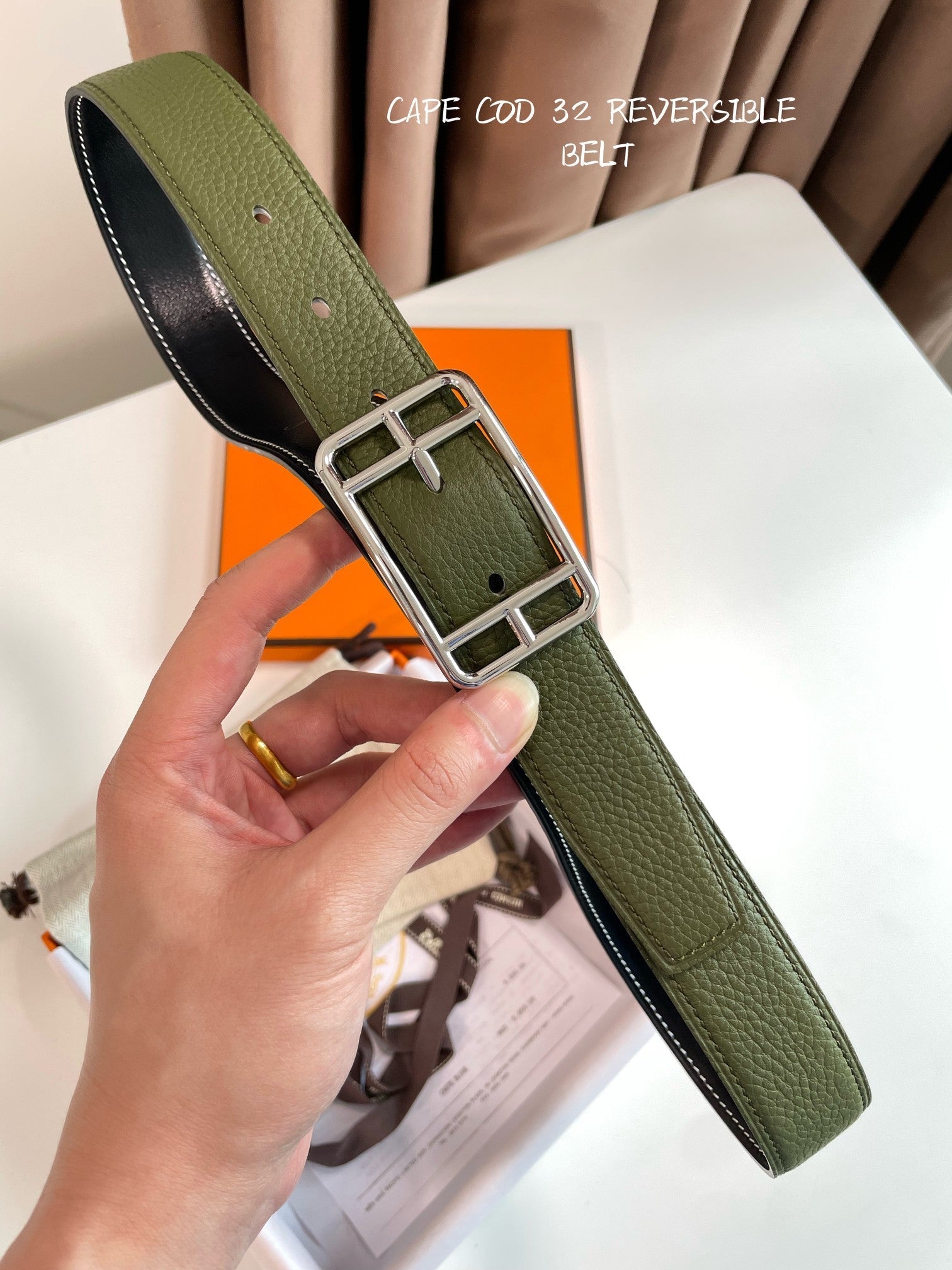 HM Cape Cod 32mm Reversible Belt Dark Green Black Leather 187797