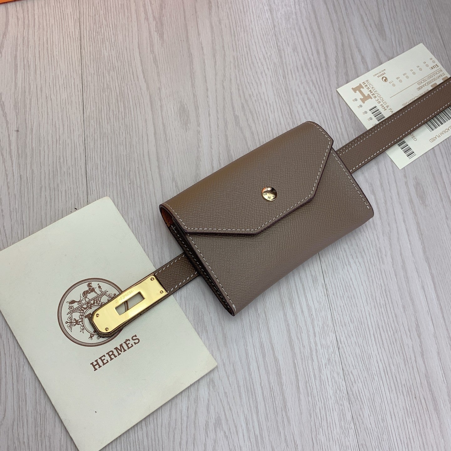 hm kelly belt 18mm with pocket gris alphat calfskin