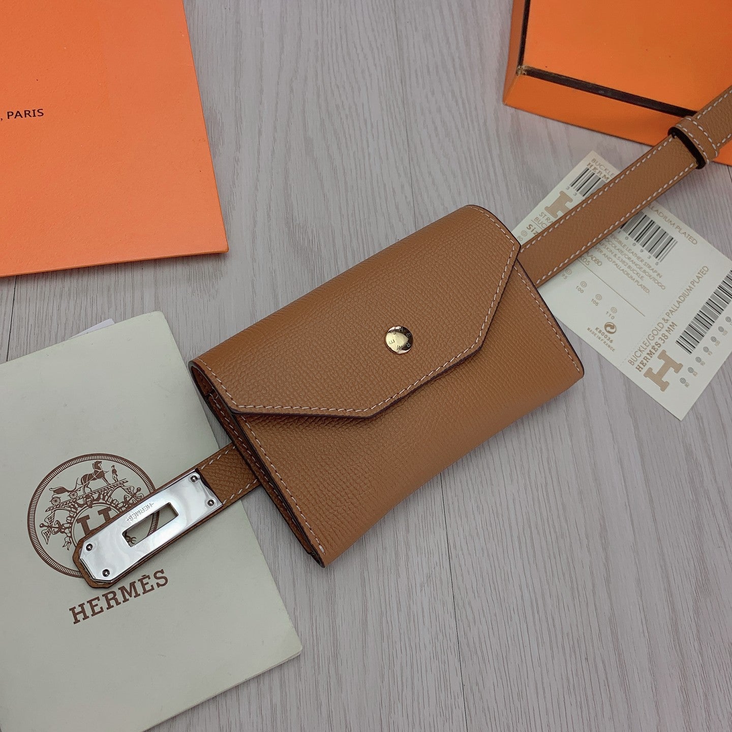 hm kelly belt 18mm with pocket gold calfskin