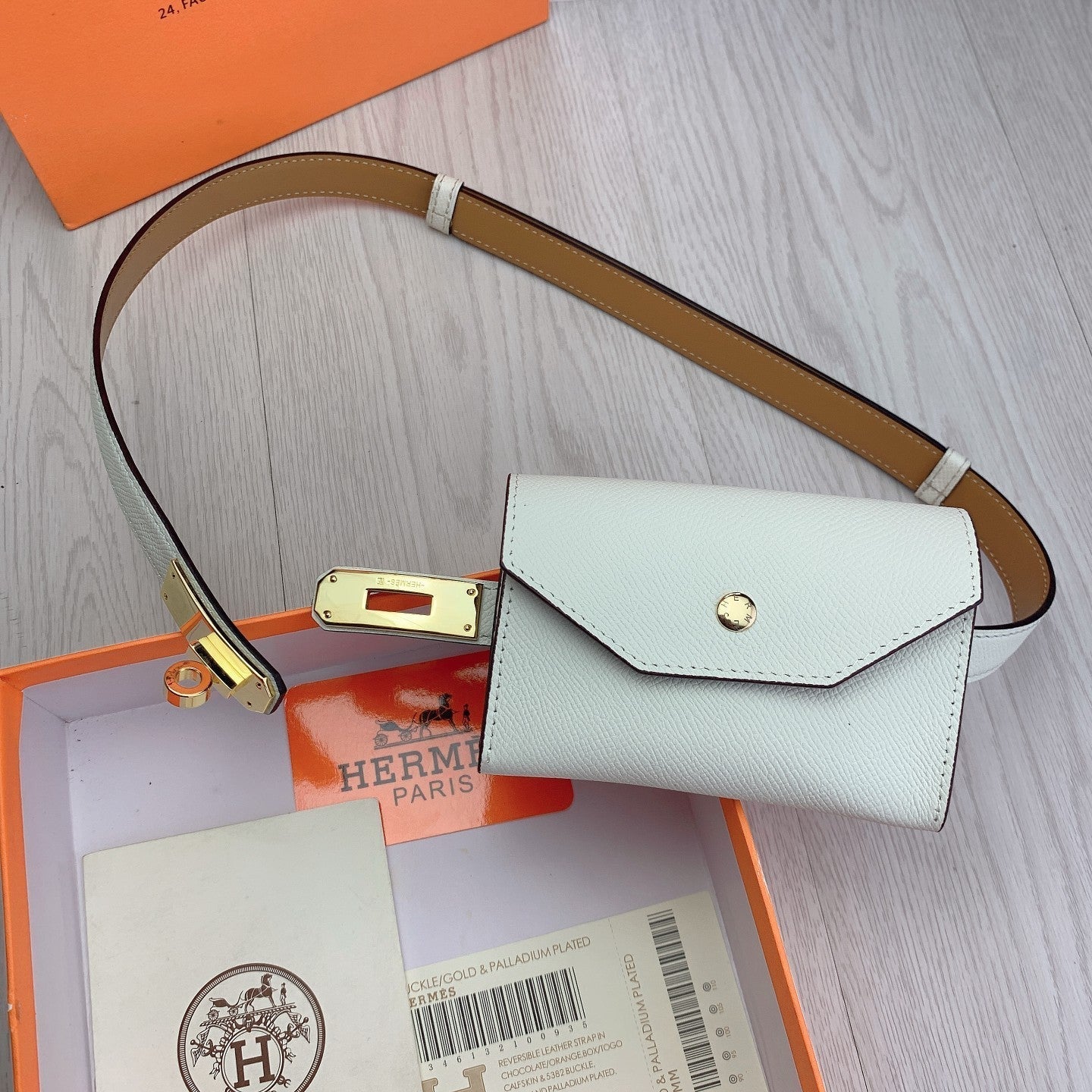 hm kelly belt 18mm with pocket white calfskin gold buckle