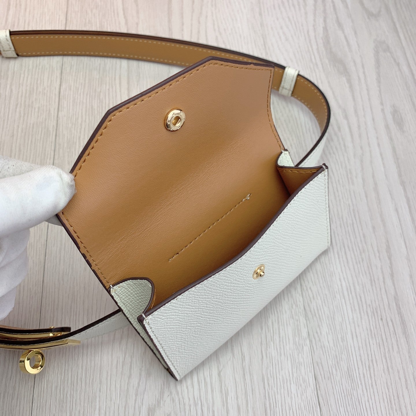 hm kelly belt 18mm with pocket white calfskin gold buckle