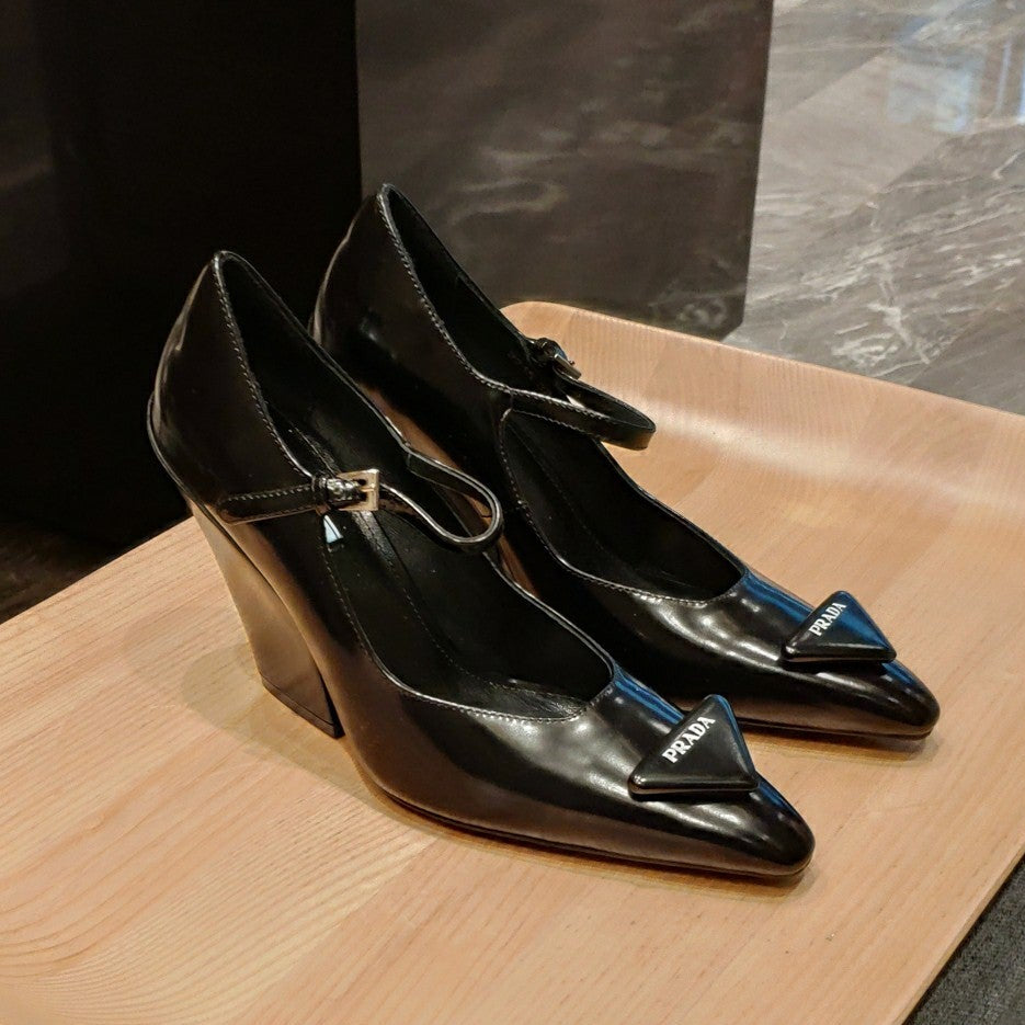 Prada Modellerie Mary Jane Pumps With Sculptural Heel Black Patent Leather