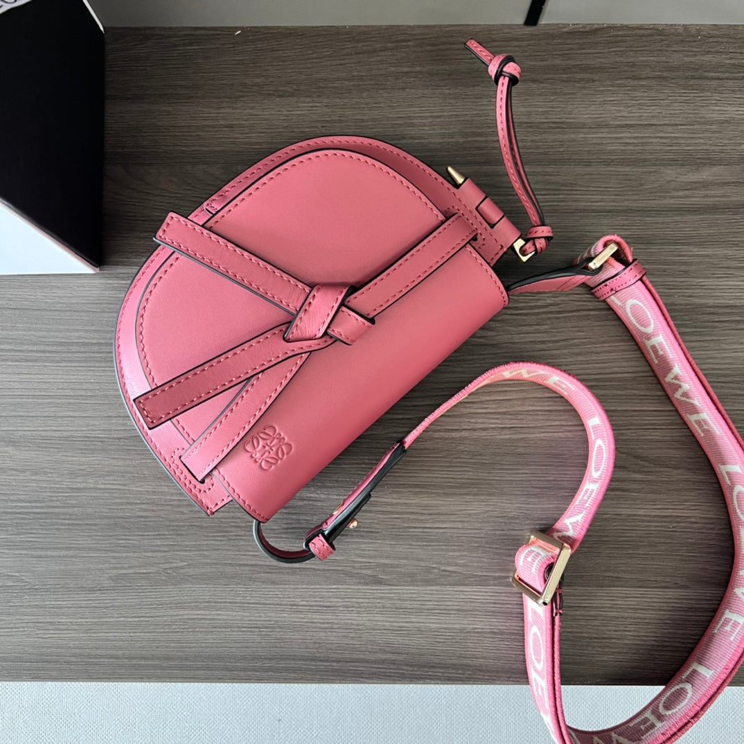 Mini Gate Dual bag in soft calfskin and jacquard pink smooth caflskin