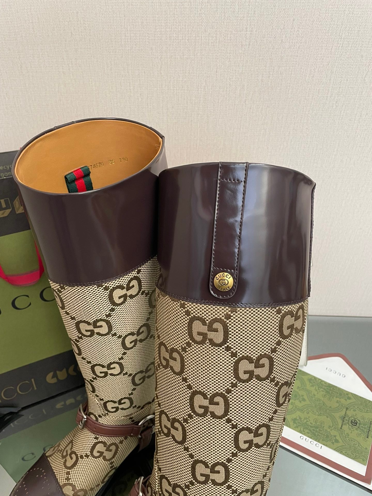Gucci 2026 Boot Brown mix Beige Canvas Leather 911944