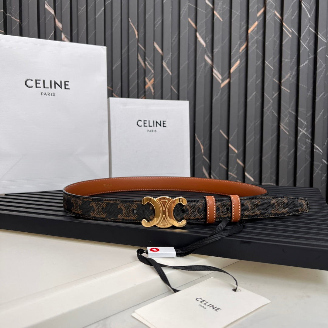 CEL 25mm Triomphe Belt in Taurillon Black Brown Canvas 176293