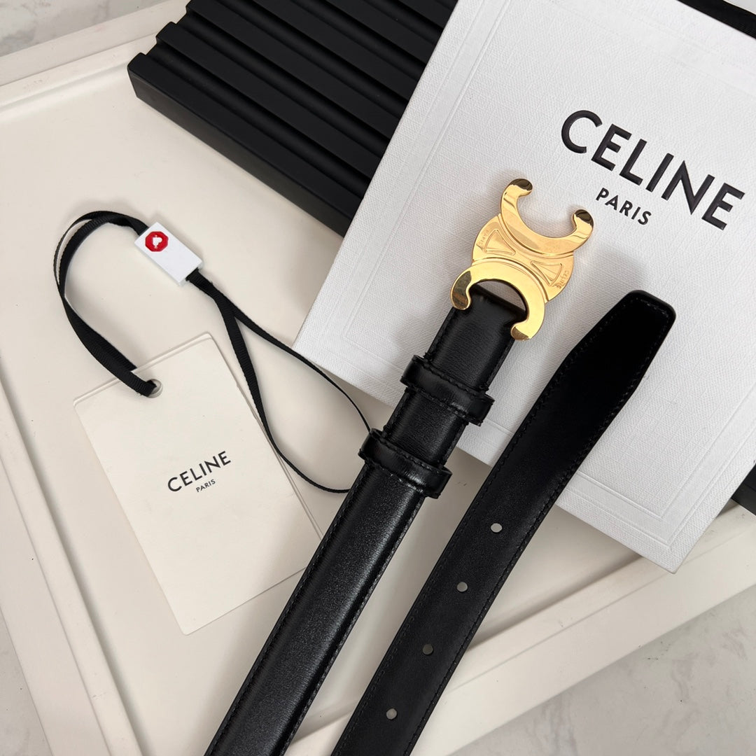 CEL 25mm Medium Triomphe Belt in Taurillon Black Leather 176283