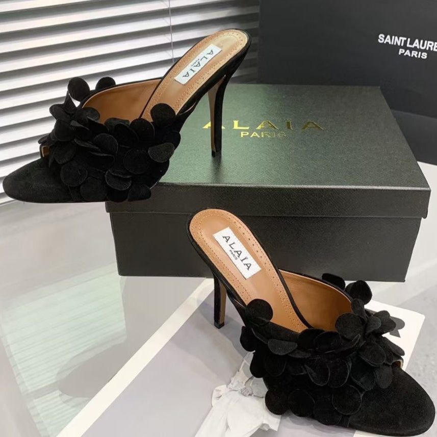 Alaia Confetti Leather Mules Black Sheepskin Cowhide 293166