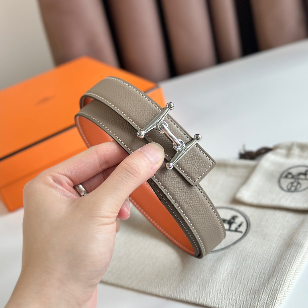 HM Silver Mors H buckle & Reversible 24 mm belt Orange Beige leather 125356