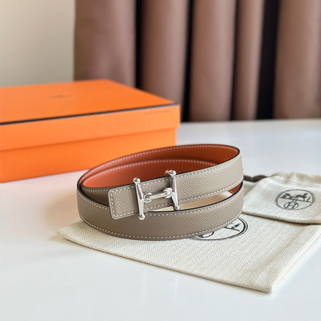 HM Silver Mors H buckle & Reversible 24 mm belt Orange Beige leather 125356