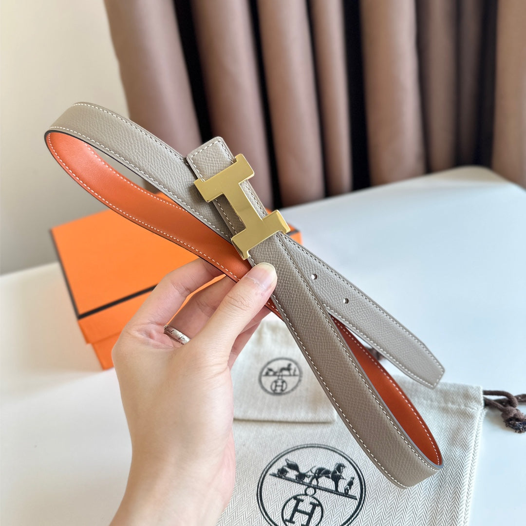 HM Gold Constance & Reverible Belt Brown Etoupe Leather 125371