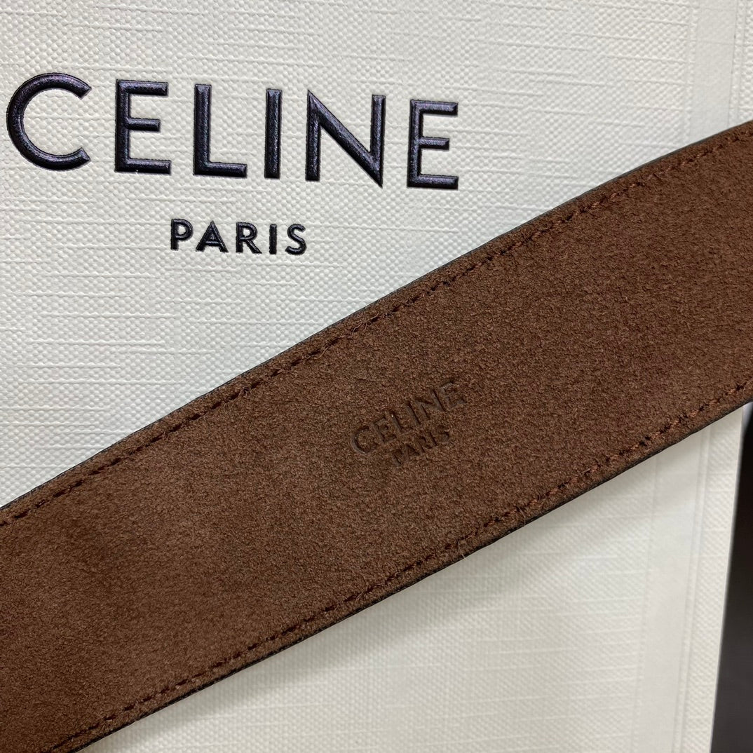 CL LARGE 35MM TWIN TRIOMPHE BELT IN BLACK AND BROWN CALFSKIN GOLD HARDWARE