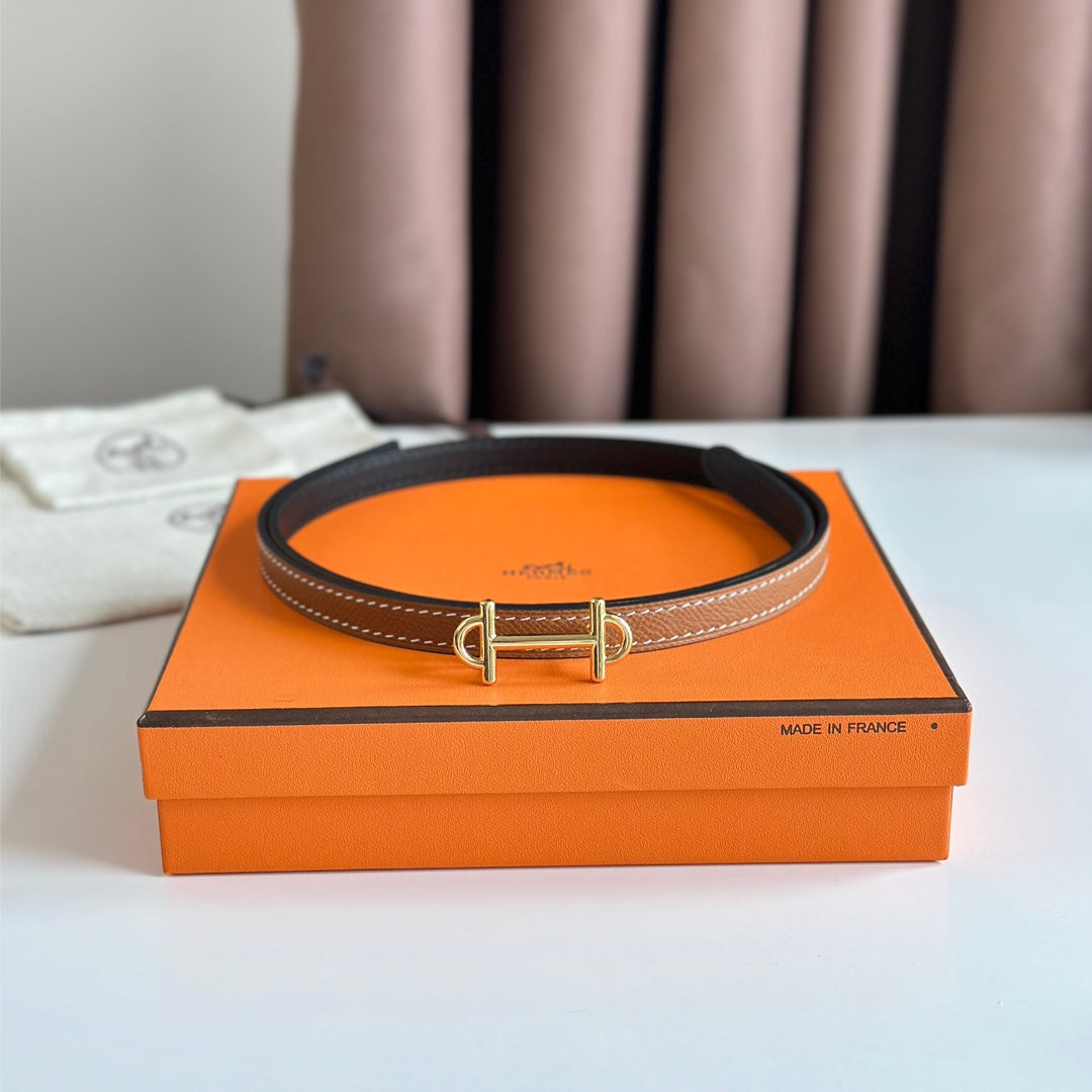 HM GAMMA BUCKLE & REVERSIBLE BRONZE BROWN AND BLACK LEATHER STRAP 13MM GOLD HARDWARE