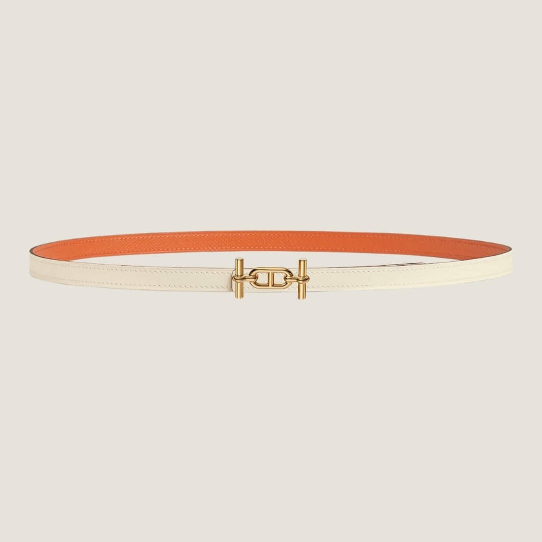 HM ANCRE BUCKLE & REVERSIBLE WHITE AND ORANGE LEATHER STRAP 13MM GOLD HARDWARE