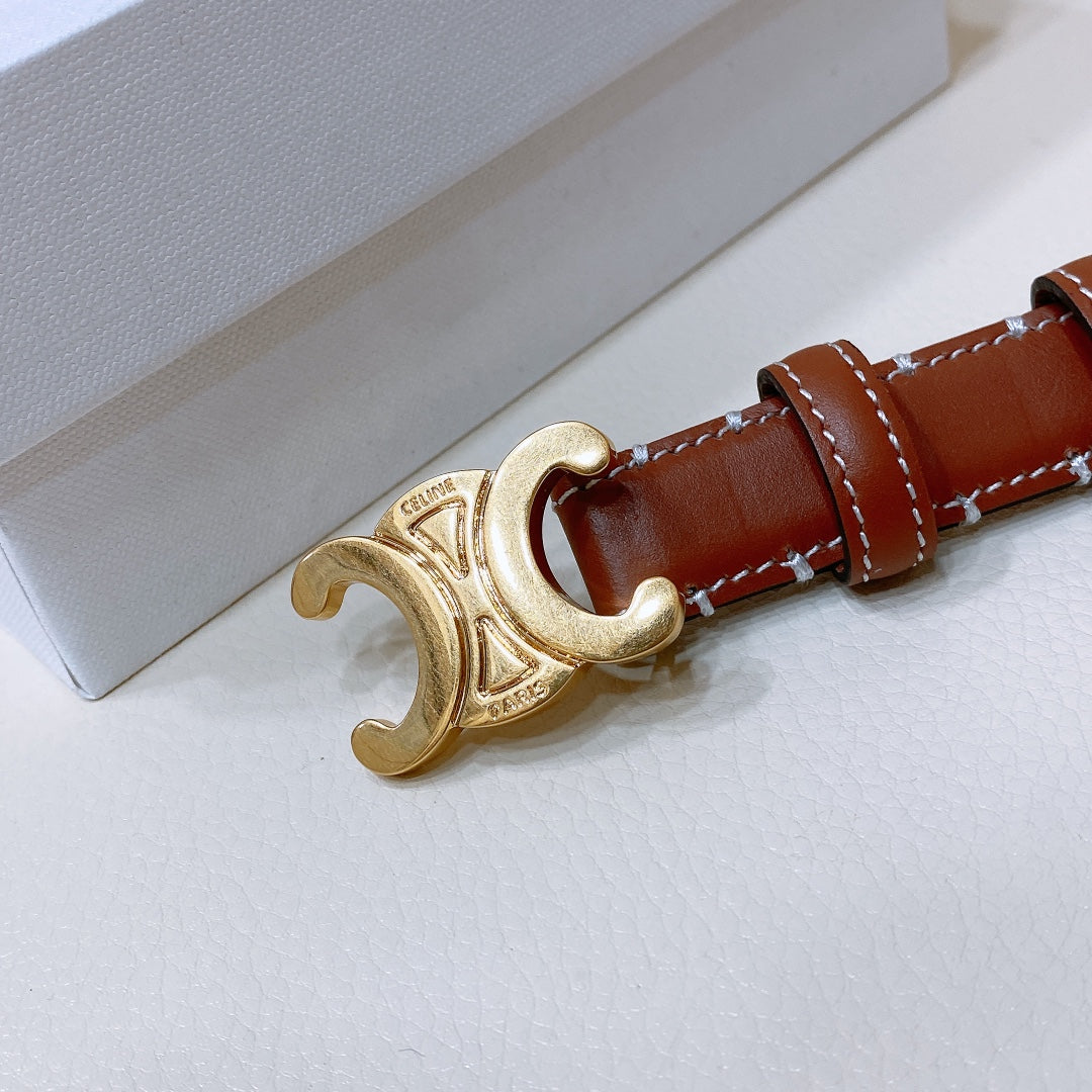 CEL 18mm Gold Triomphe Belt Brown Cowhide 176686