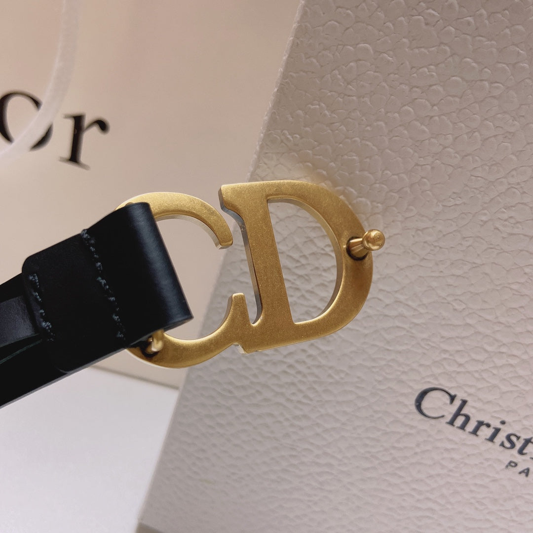CD Saddle Belt 20mm Black Calfskin Anti-Gold Buckle