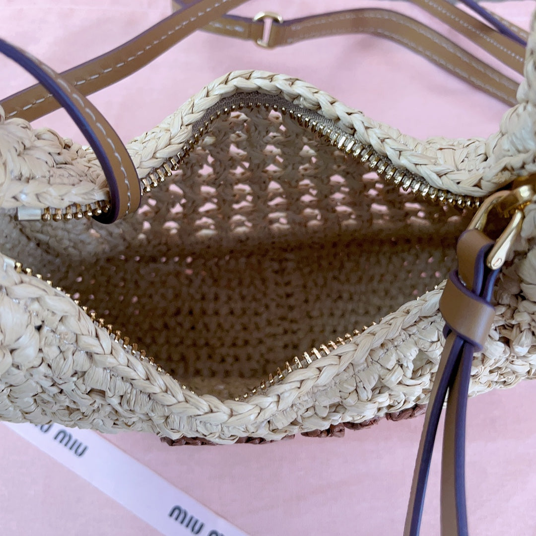 miu wander hobo bag 20cm beige woven fabric
