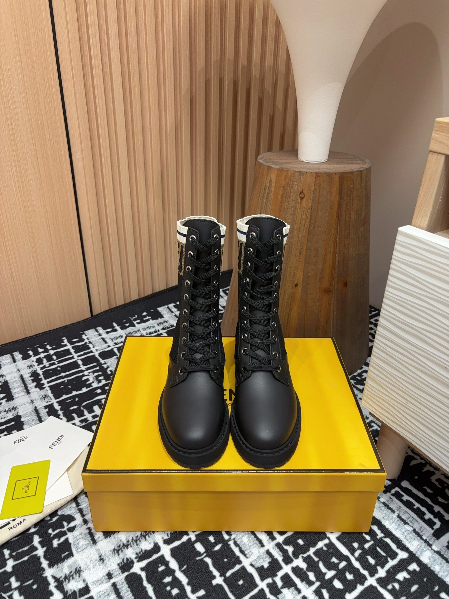 Fendi 2025 Rockoko Boot Black Cowhide Fabric 908546