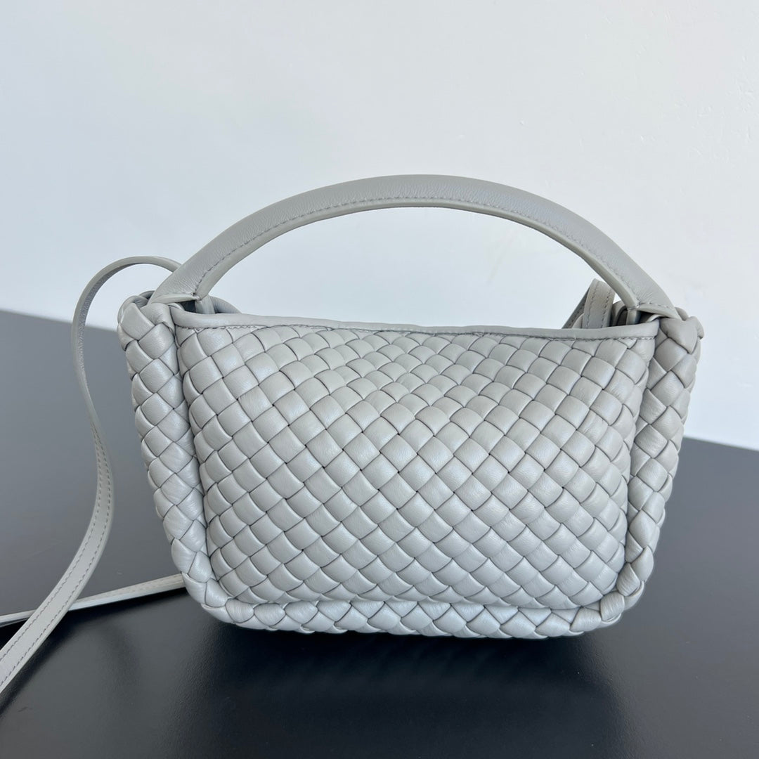 BV Small Cobble Top Handle 23cm Grey Lambskin