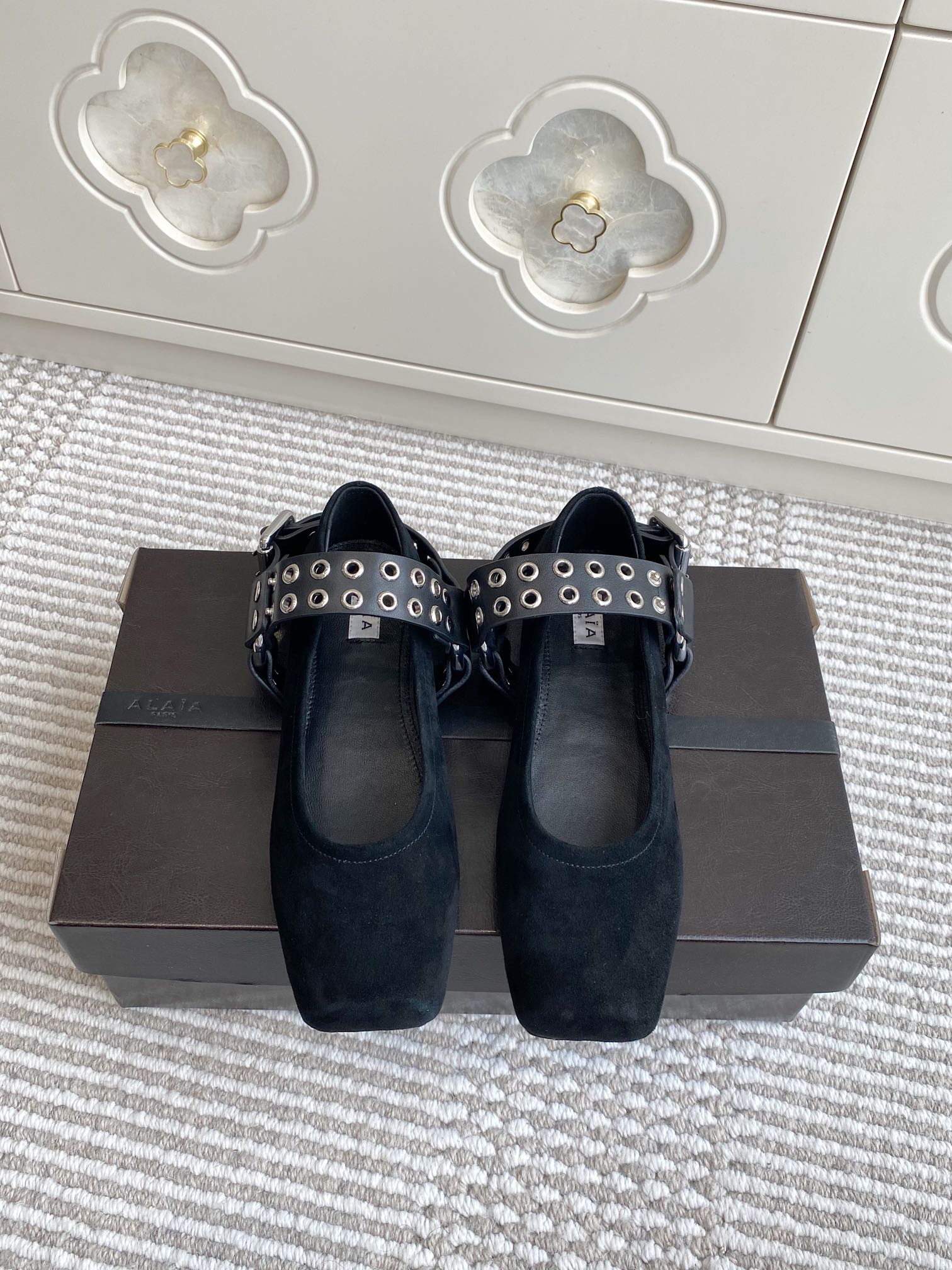 Alaia 25 Biker Ballet Flats Black Suede 291058