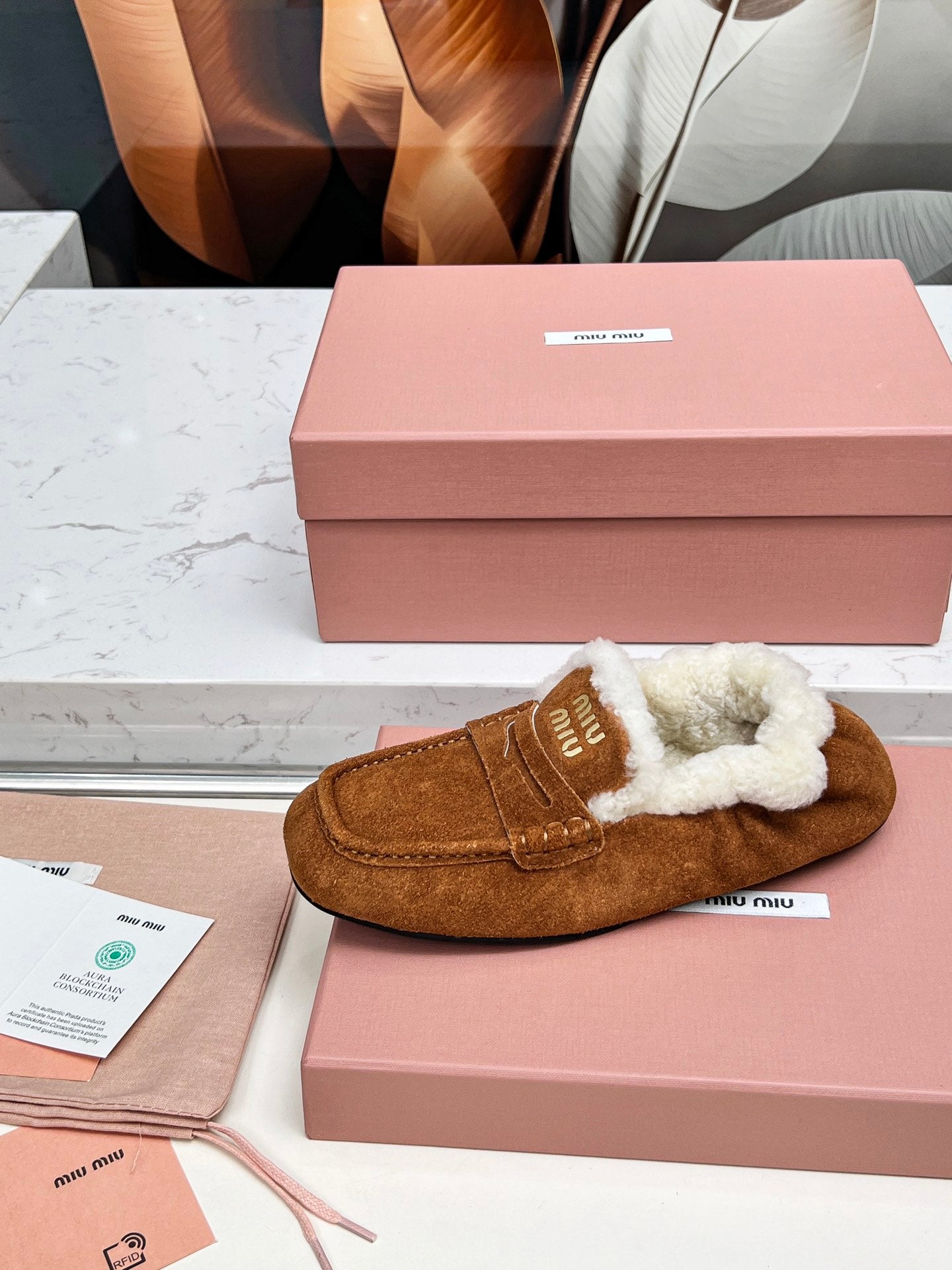 Miumiu 25 Loafer Brown White Cowhide Wool 413755