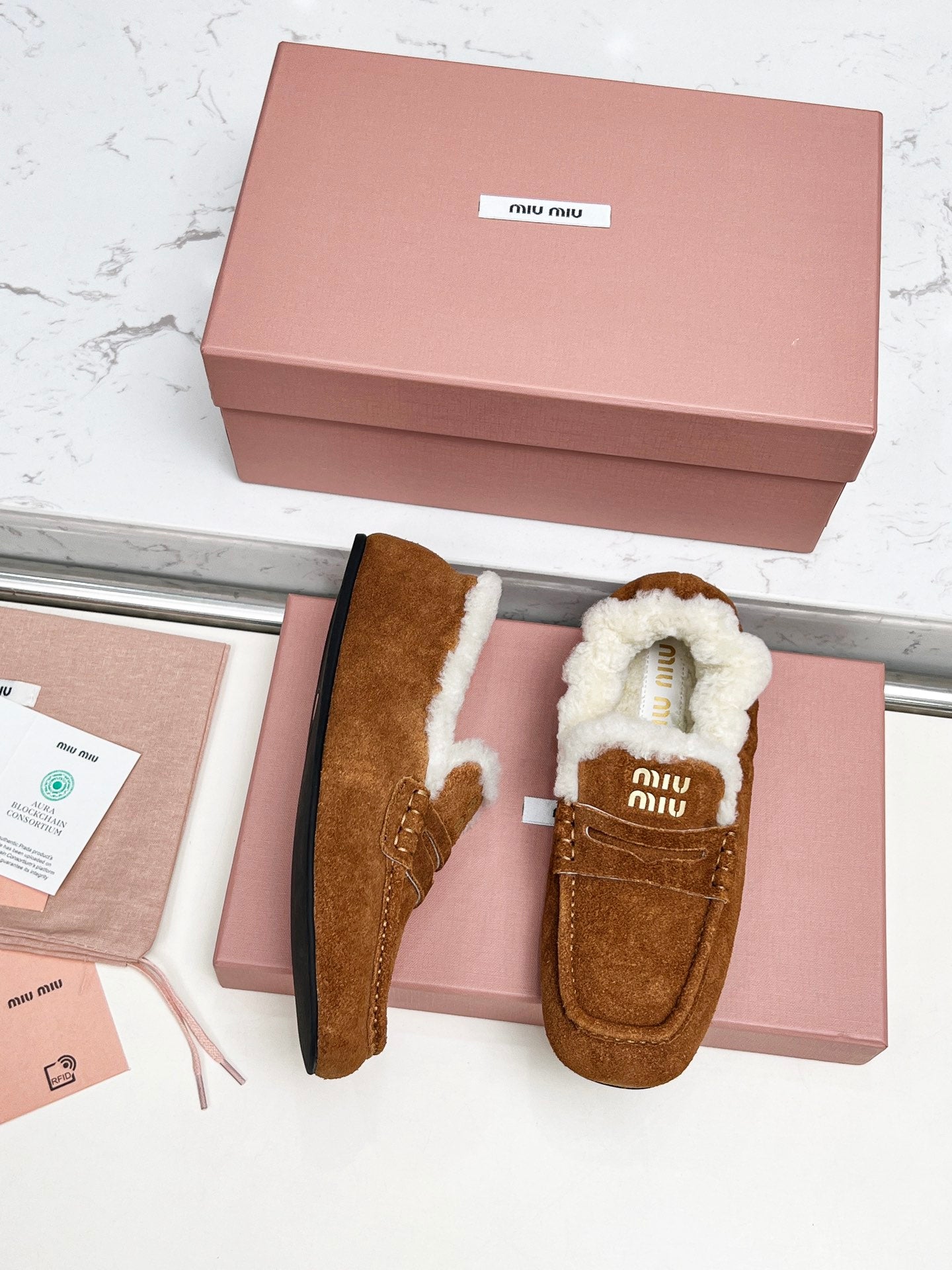 Miumiu 25 Loafer Brown White Cowhide Wool 413755