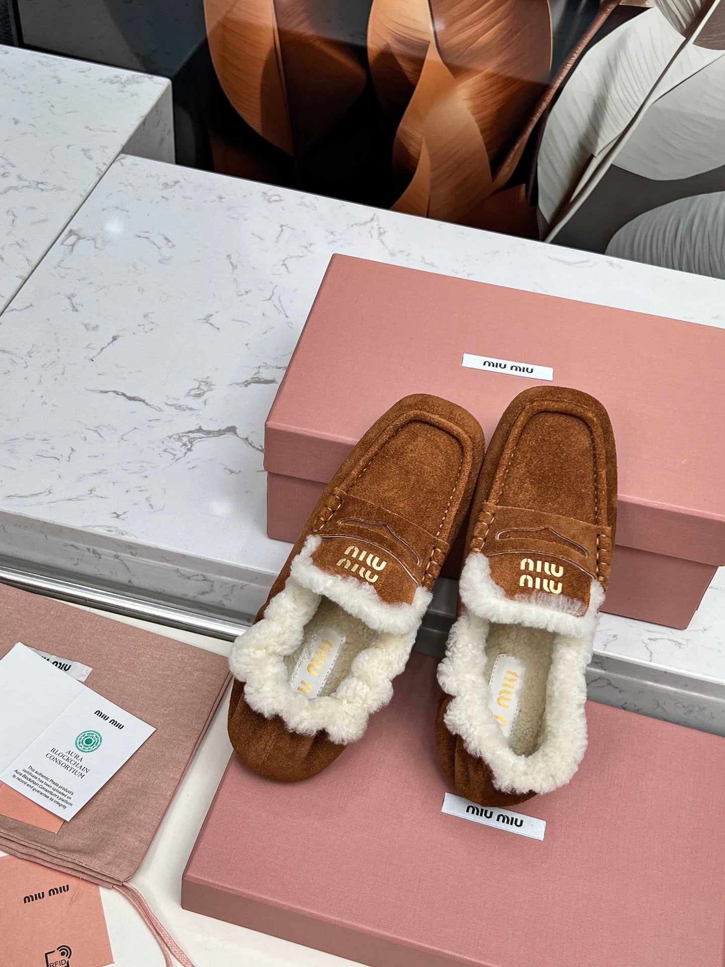 Miumiu 25 Loafer Brown White Cowhide Wool 413755