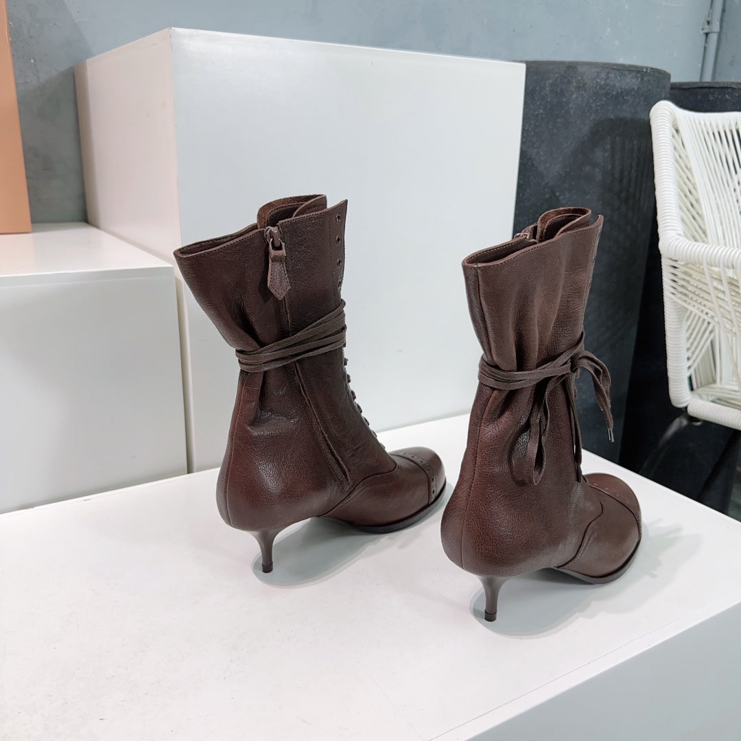 Miumiu 25 Low-heeled Ankle Boot Chocolate Brown Cowhide 511262