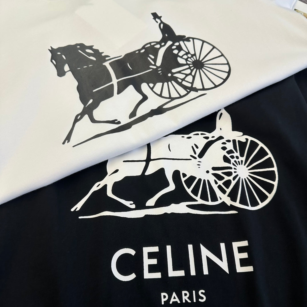Celine 2026 Short-Sleeve T-Shirt Black and White Cotton