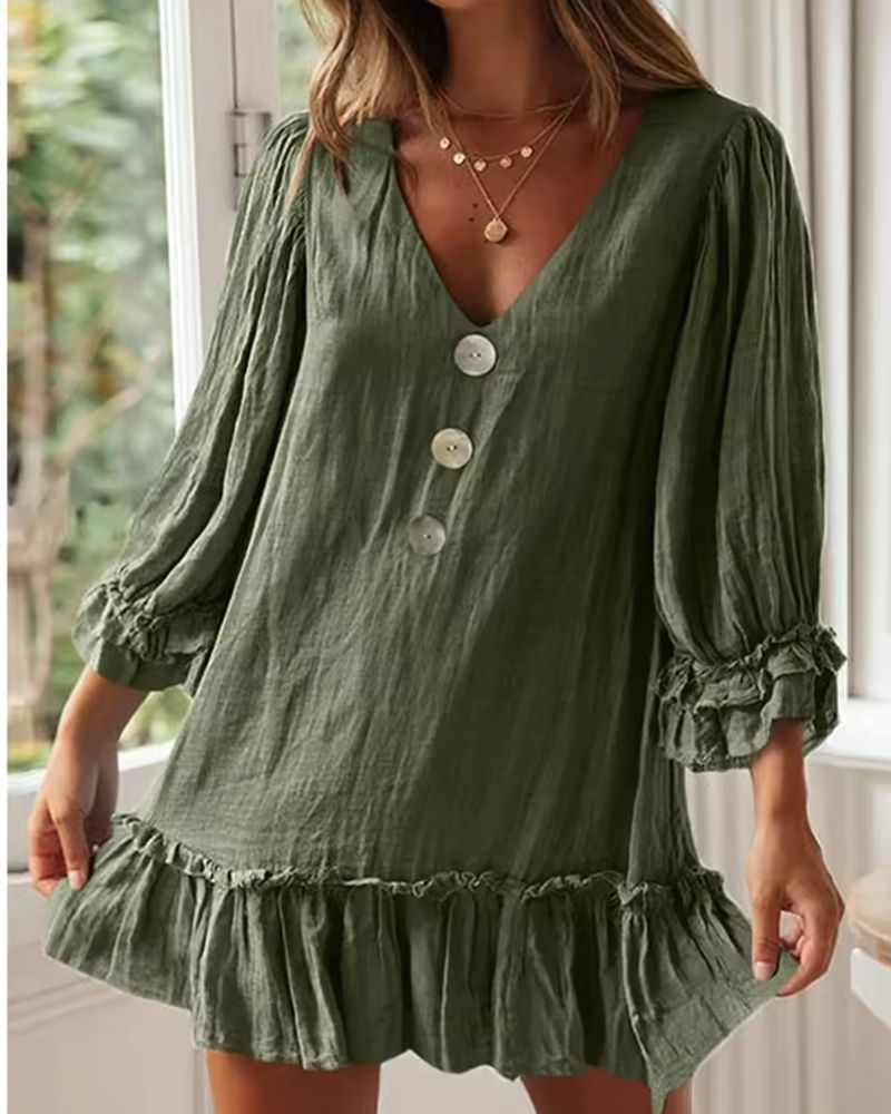 SIULA - Linen and cotton ruffle lace dress #NEO9001