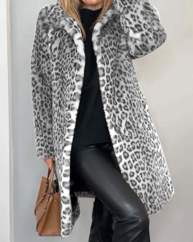LEIA -Leopard Long Soft Jacket VEV33209
