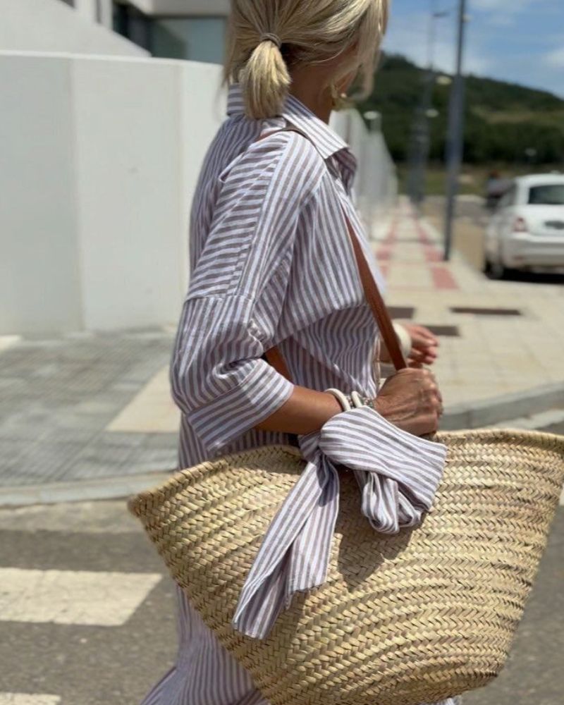 COLEN - CLASSIC STRIPED LACE-UP SHIRT DRESS