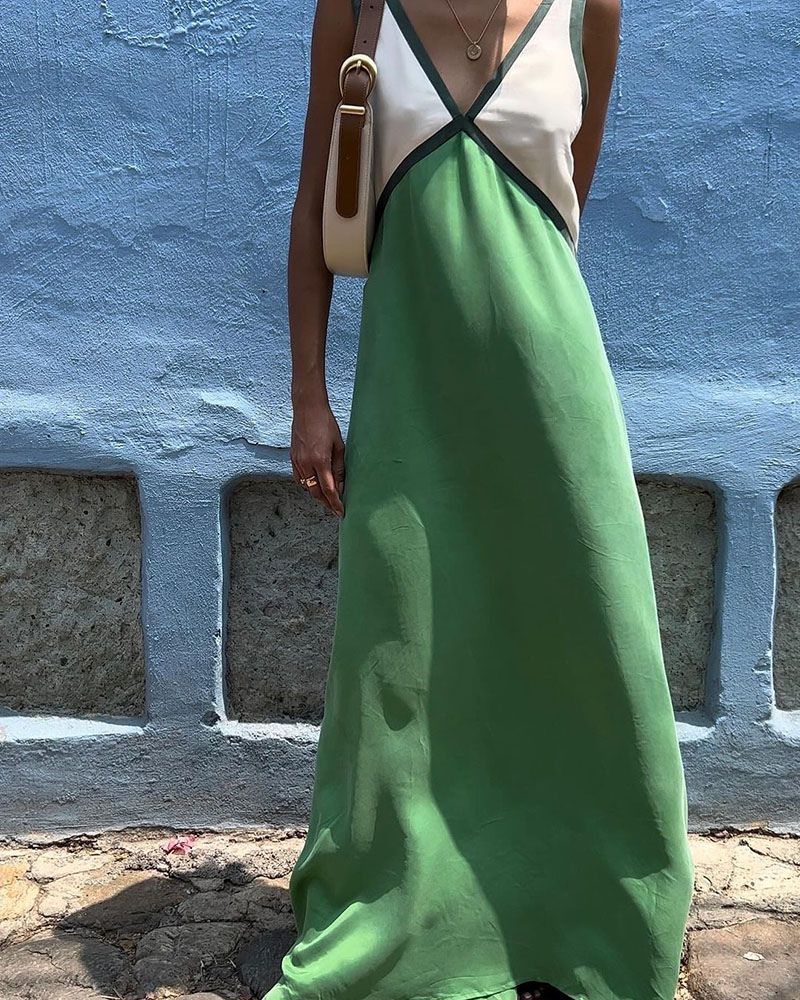ALMA - CHIC V-NECK CONTRASTING COLOR DRESS #RSA9111RD