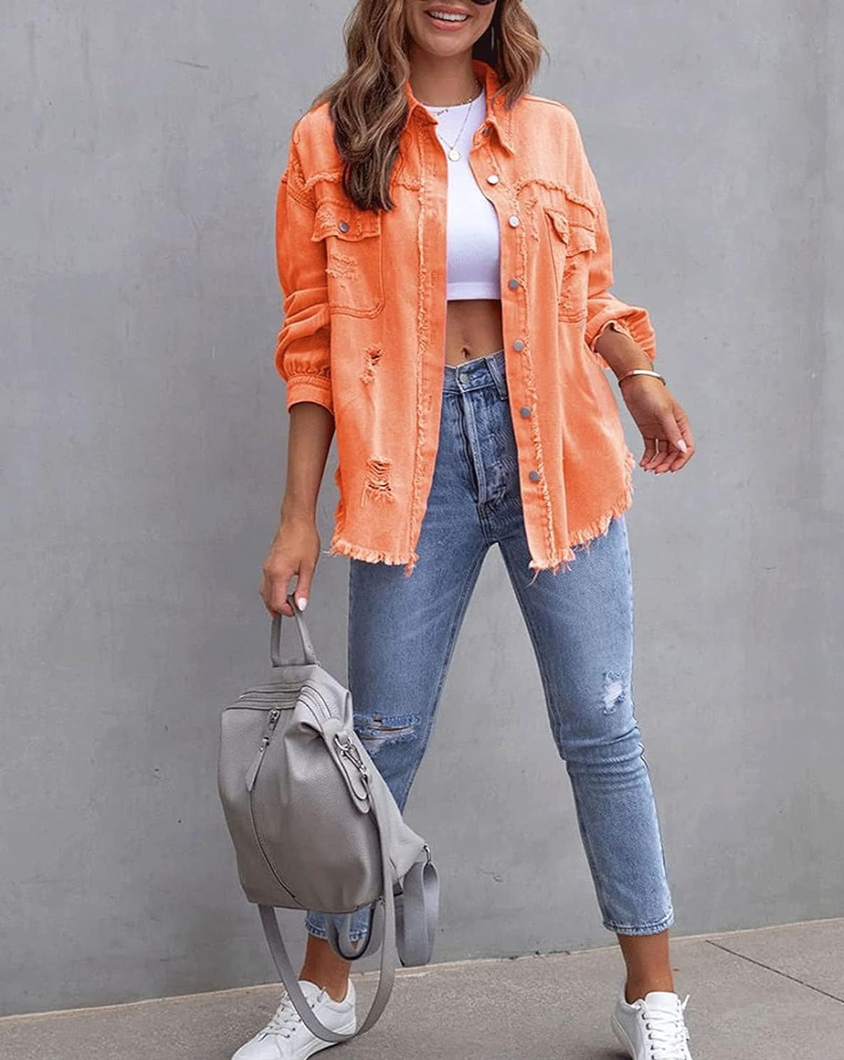 CYA - RIPPED OVERSIZED DENIM JACKET #VEV35061