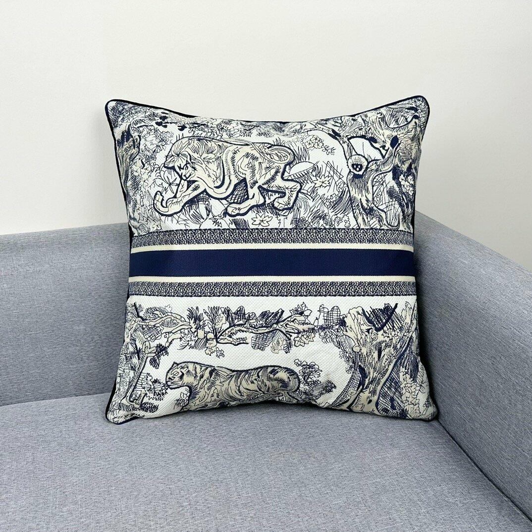 Dior Square Pillow Blue Toile De Jouy Cotton